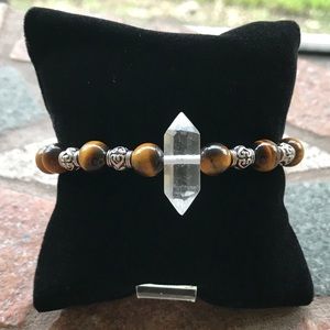 Double point crystal quartz tiger eye bracelet